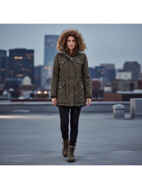 snobish collection Womens Green Hooded Utility Jacket - Size XL
